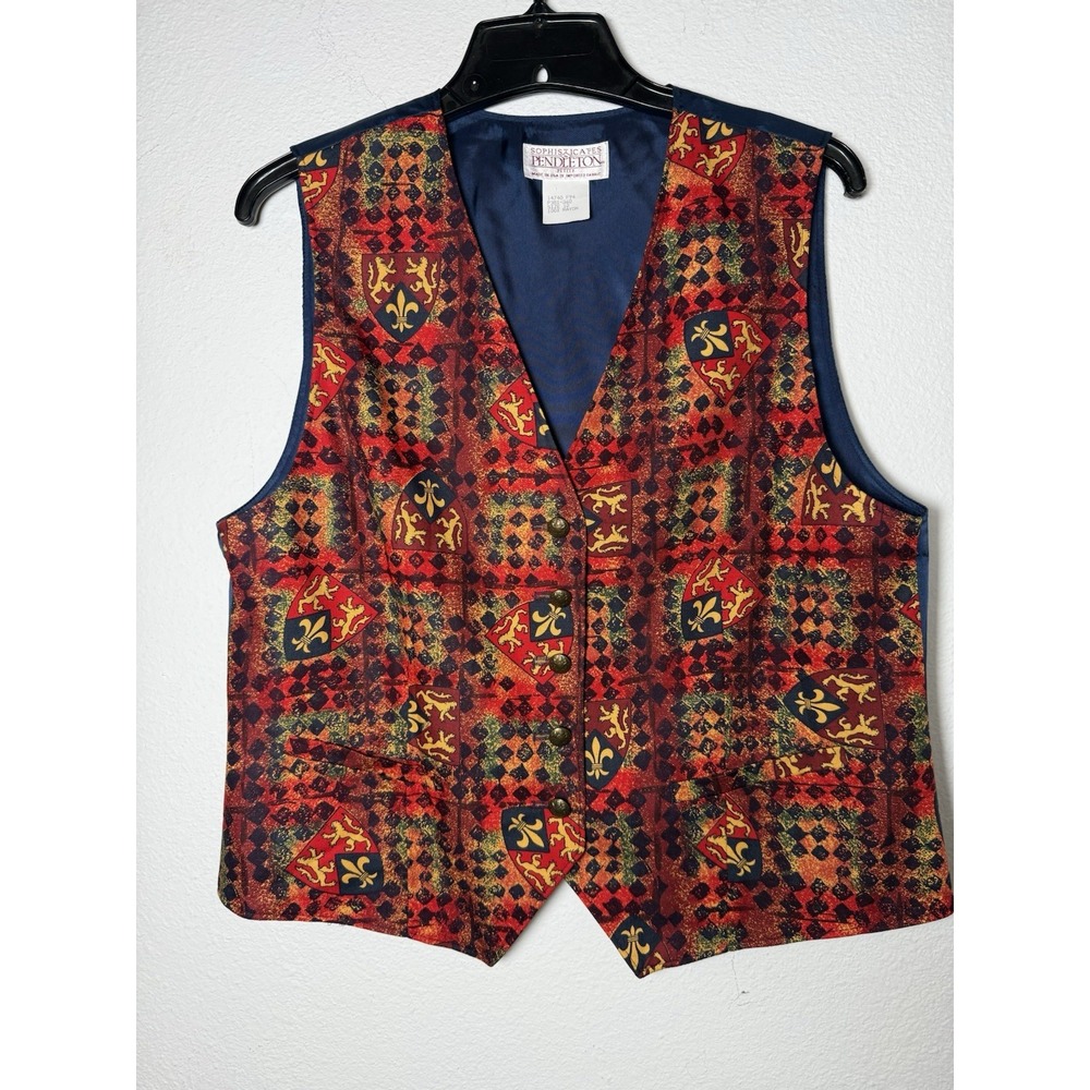 Vtg Sophisticates By PENDLETON Academia Red Vest w/ Brass Buttons Women's 12
